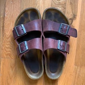 Maroon Birkenstock Arizona leather sandals